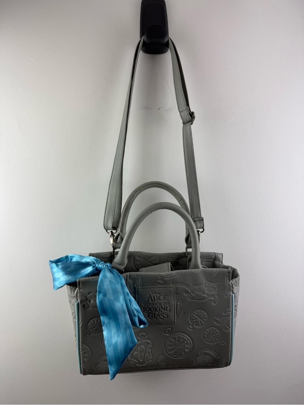Loungefly Disney Alice Through the Looking Glass Grey Embossed Scarf Barrel Bag